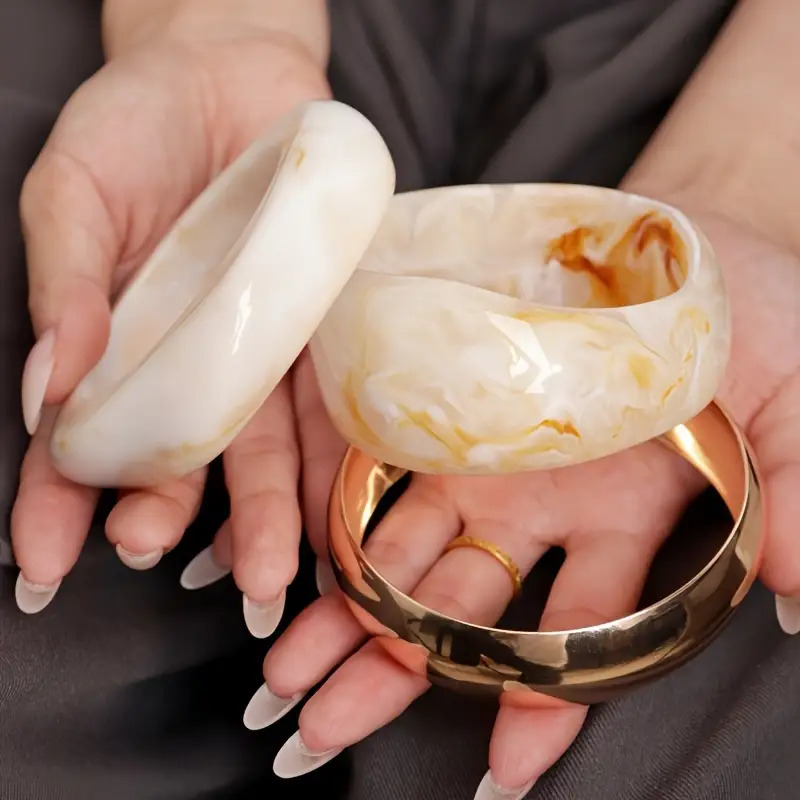 3pcs Women's Asymmetrical Acrylic Bracelet Set, Daily Wear